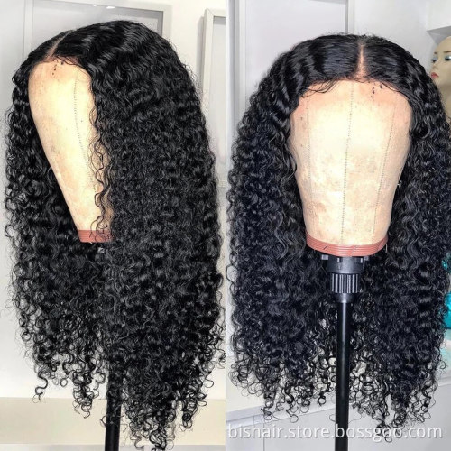 BIS Brazilian Curly Human Hair 4x4 Lace Frontal Wig For Black Women 150 Density Wigs With Transparent Lace Closure Wigs